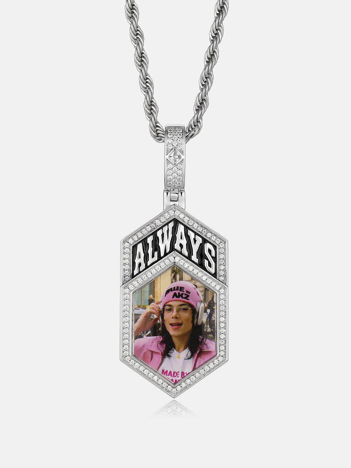 "ALWAYS" Moissanite Photo Pendant with Praying Hands
