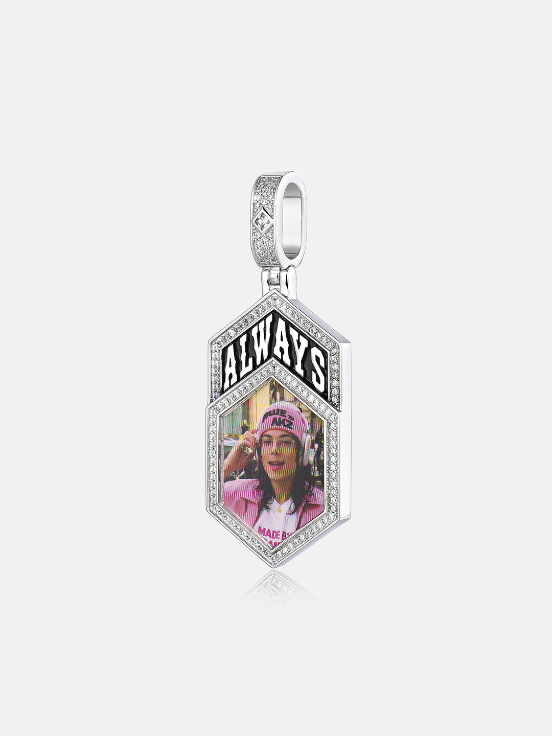 "ALWAYS" Moissanite Photo Pendant with Praying Hands