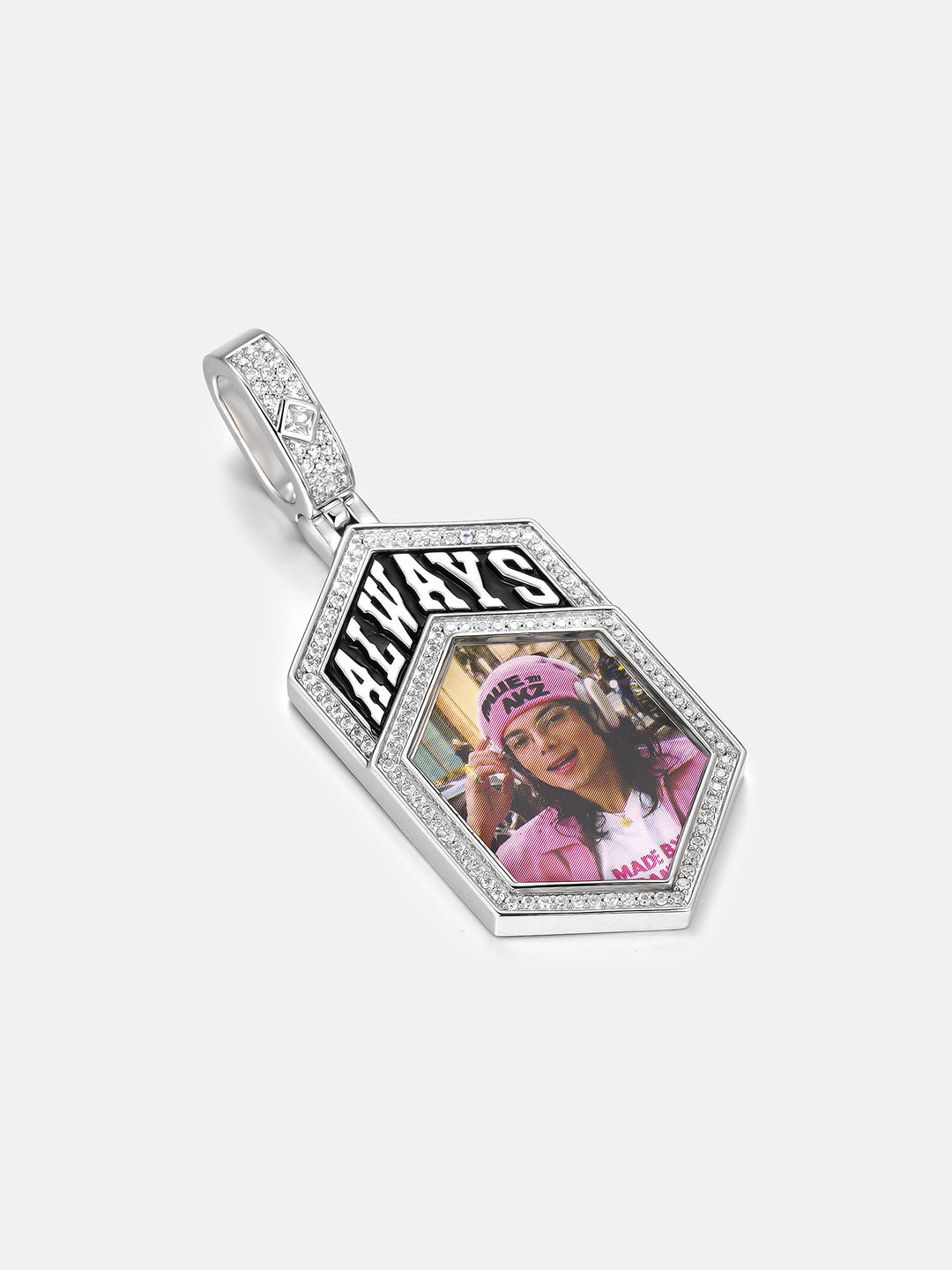 "ALWAYS" Moissanite Photo Pendant with Praying Hands