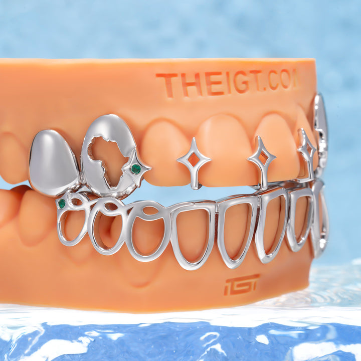 Africa Map Green Star Open Face Grillz