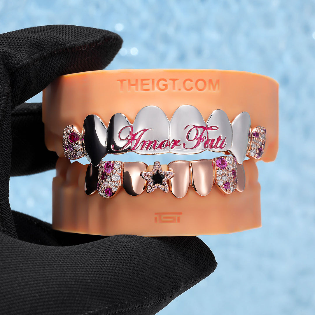 Amor Fati Two-Tone Dual Mosaic Fang Grillz