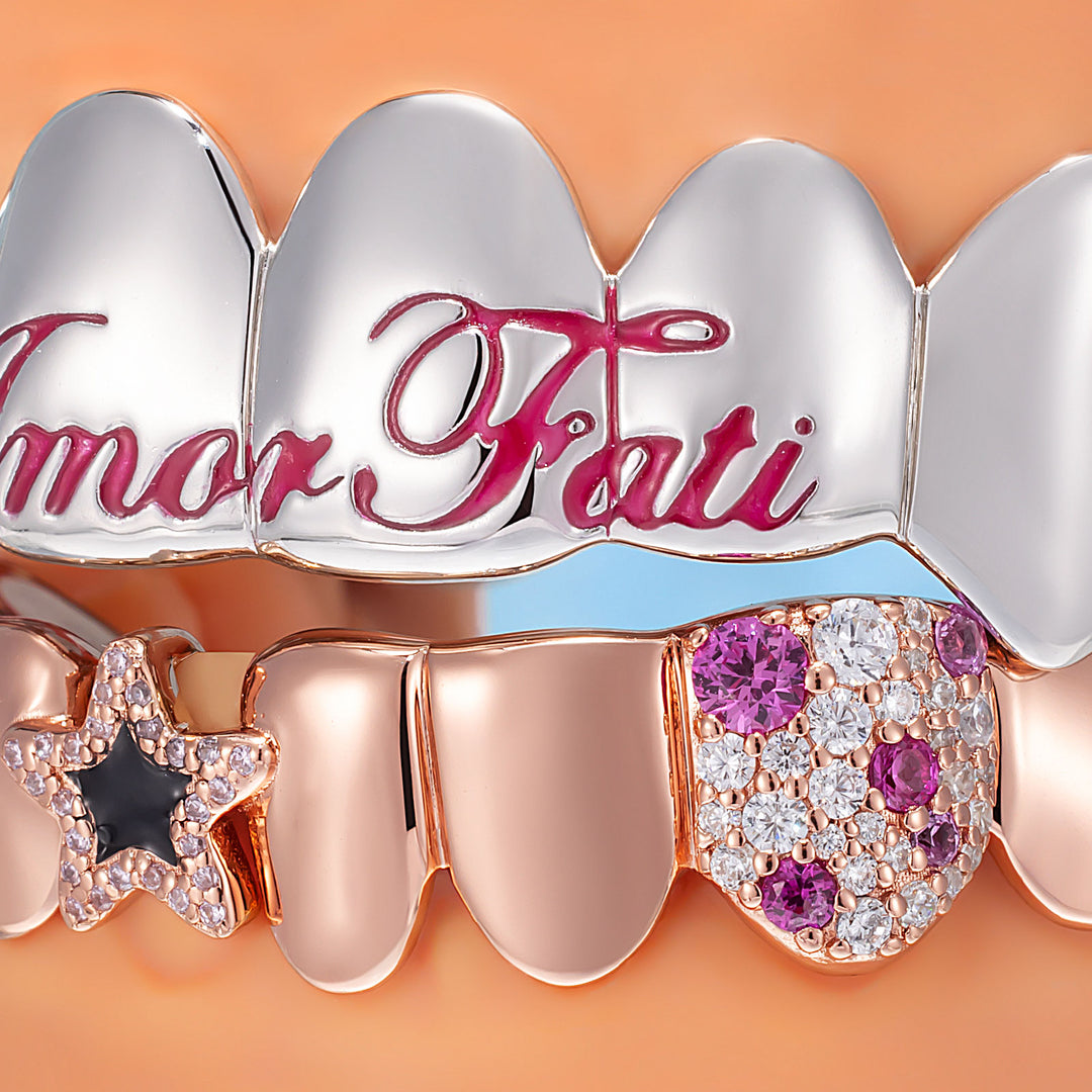 Amor Fati Two-Tone Dual Mosaic Fang Grillz