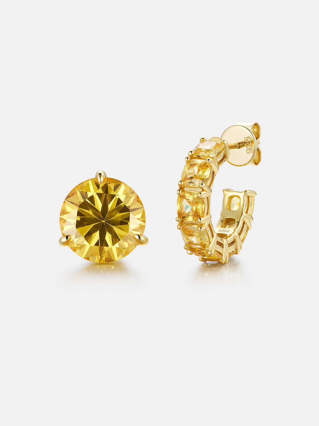 Asymmetric Round & Square Canary Yellow Gem Earrings