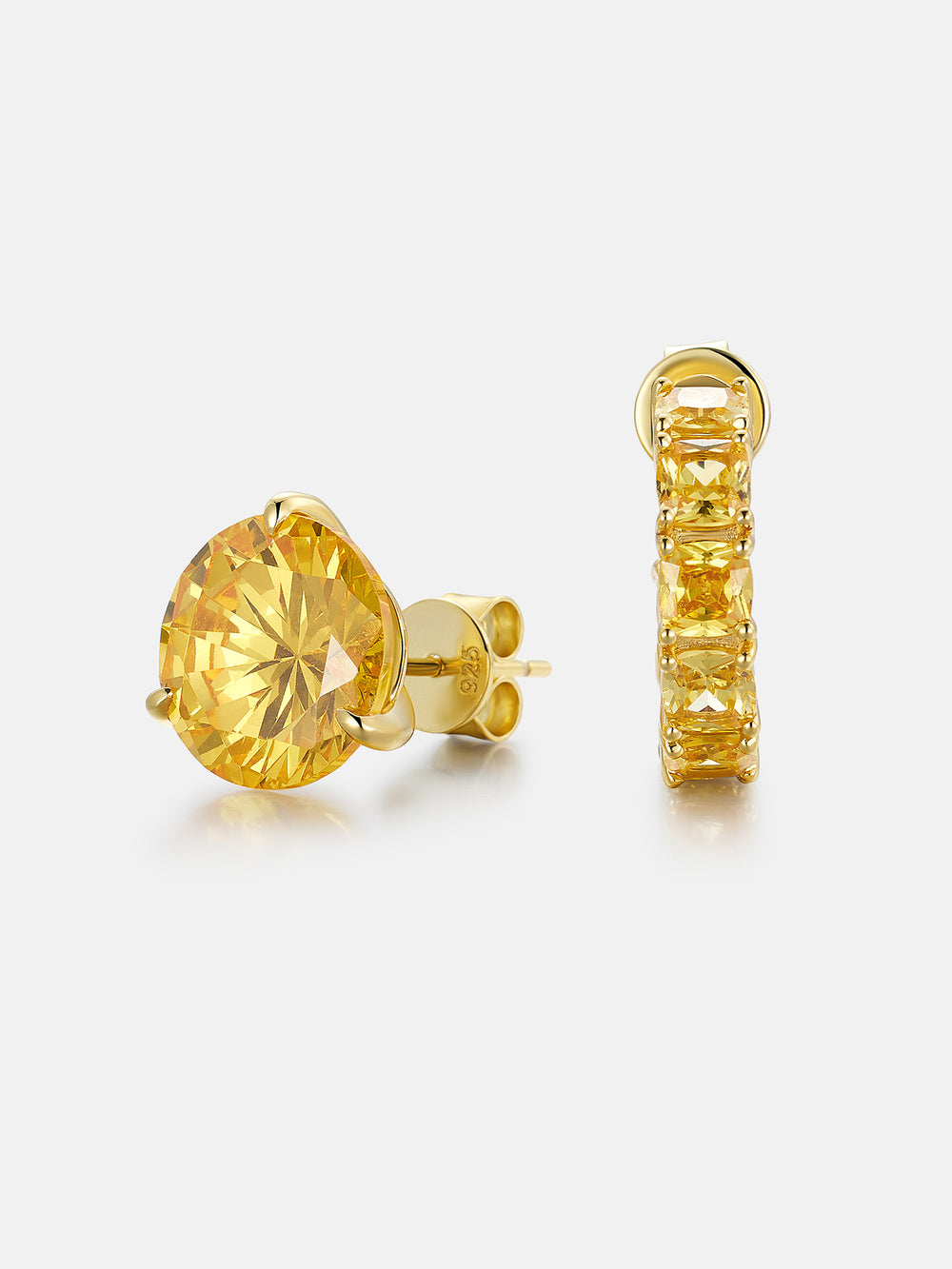 Asymmetric Round & Square Canary Yellow Gem Earrings