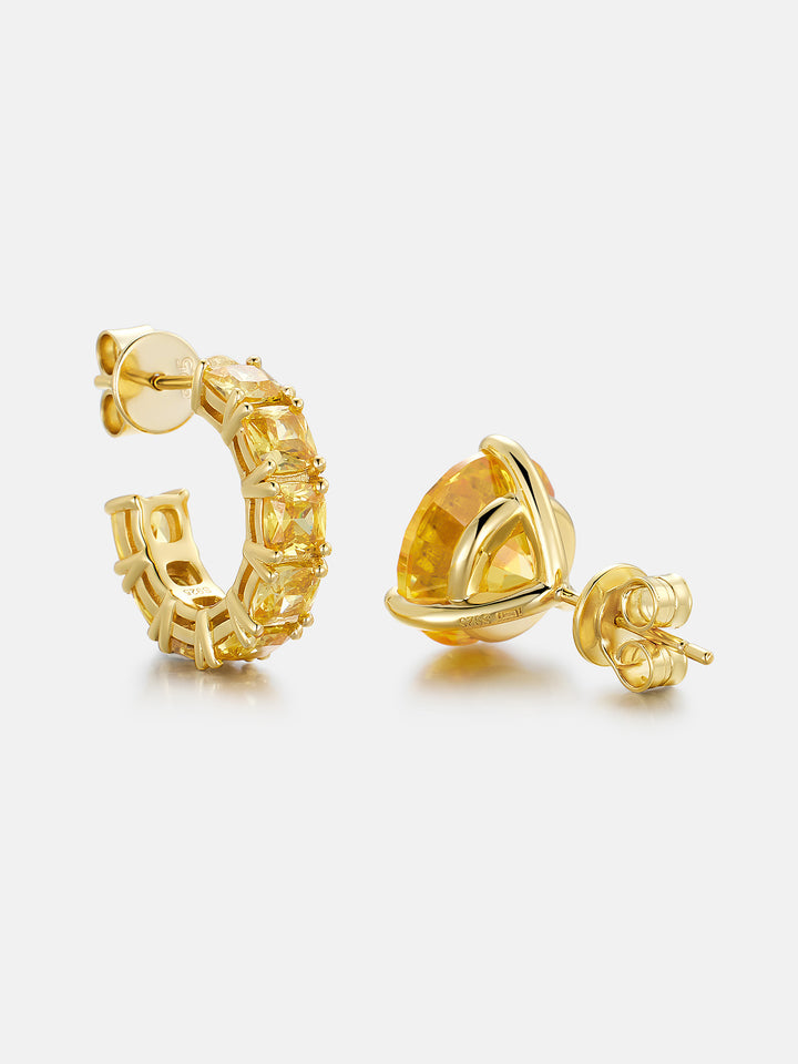 Asymmetric Round & Square Canary Yellow Gem Earrings