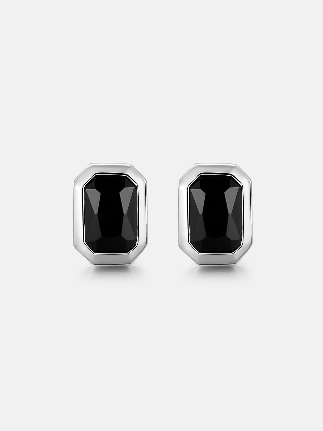 Baguette-Bezel Black Moissanite Studs Earrings
