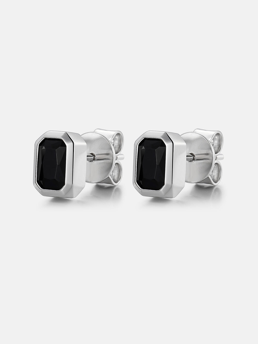 Baguette-Bezel Black Moissanite Studs Earrings