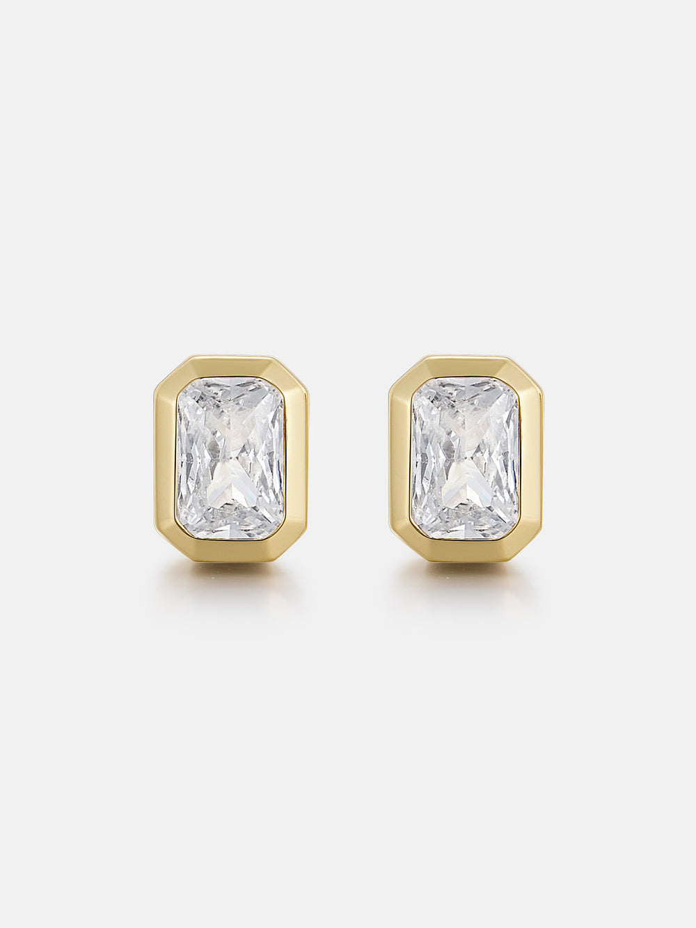 Baguette-Bezel Moissanite Studs Earrings