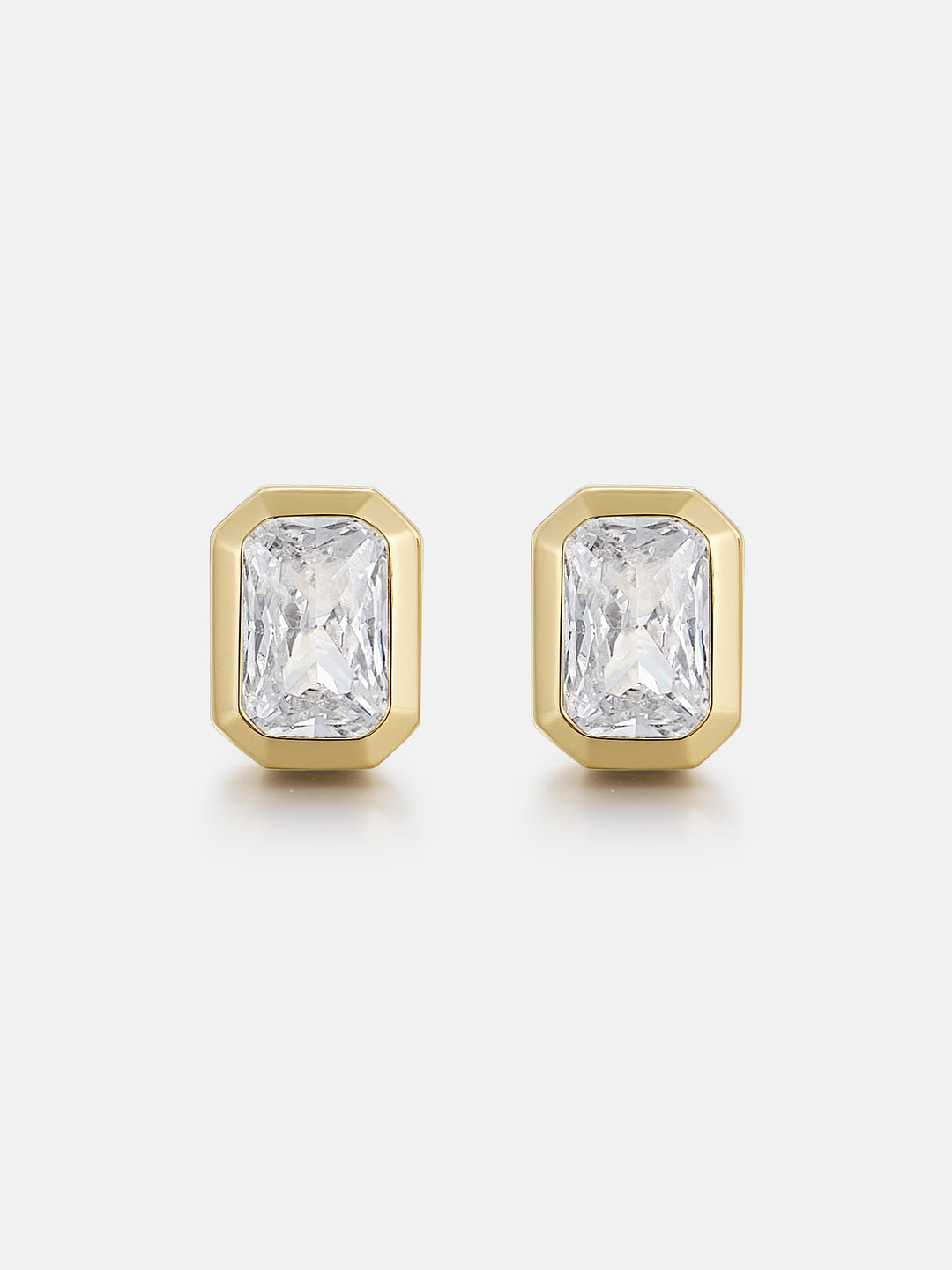 Baguette-Bezel Moissanite Studs Earrings