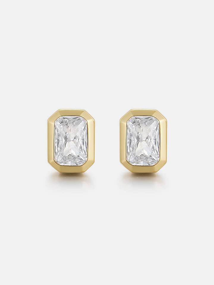 Baguette-Bezel Moissanite Studs Earrings