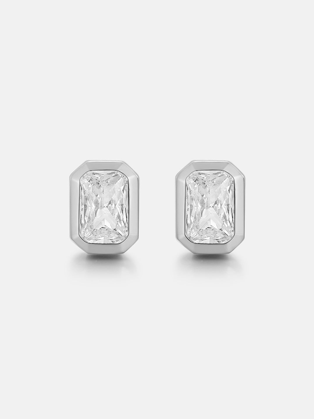 Baguette-Bezel Moissanite Studs Earrings