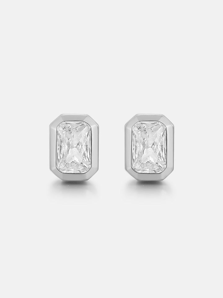 Baguette-Bezel Moissanite Studs Earrings