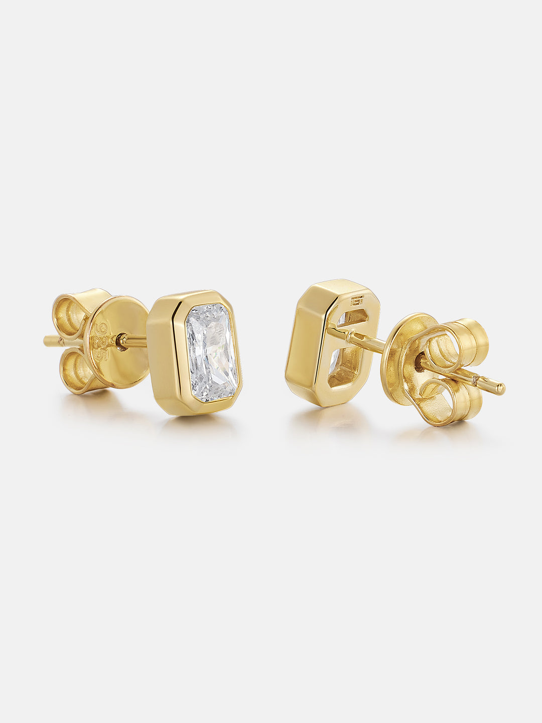 Baguette-Bezel Moissanite Studs Earrings