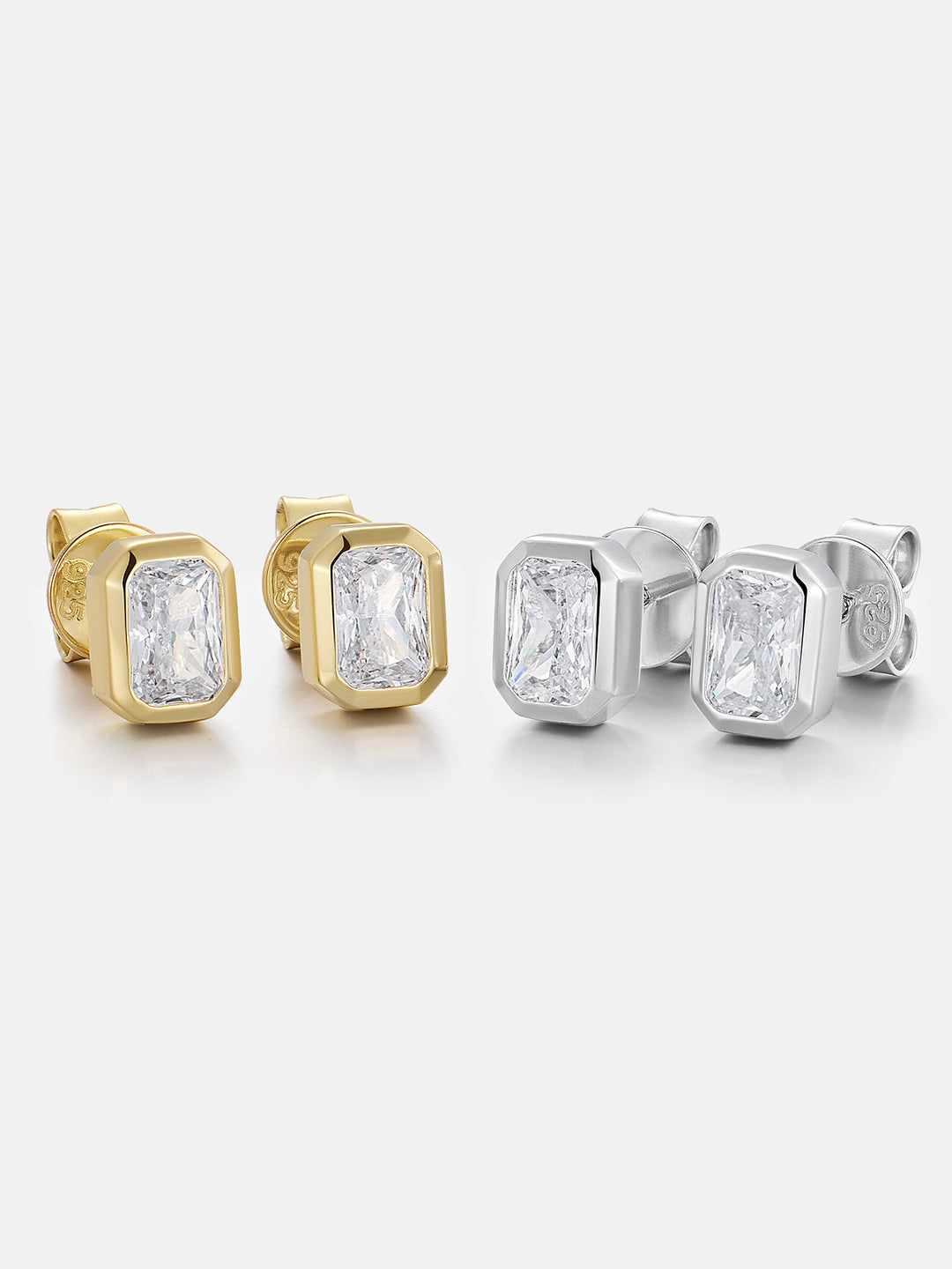 Baguette-Bezel Moissanite Studs Earrings