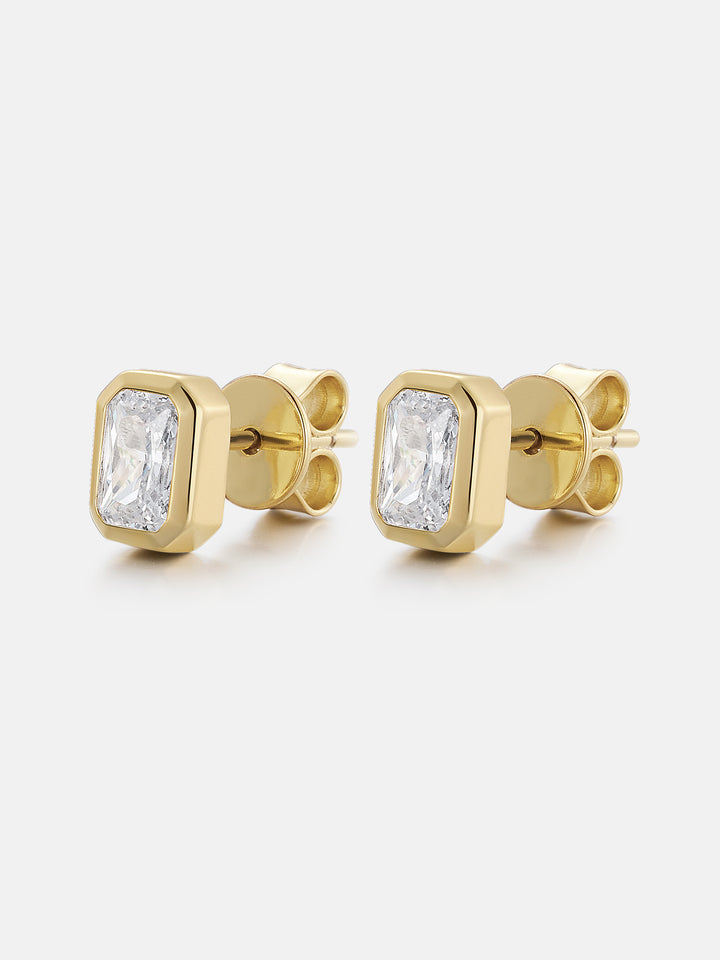 Baguette-Bezel Moissanite Studs Earrings
