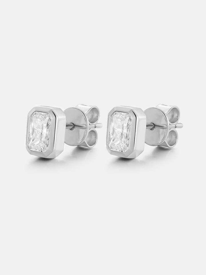 Baguette-Bezel Moissanite Studs Earrings