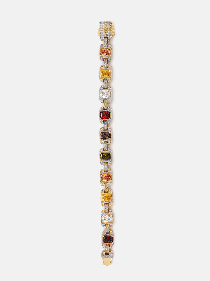 Baguette Colored Gem & Moissanite Link Bracelet