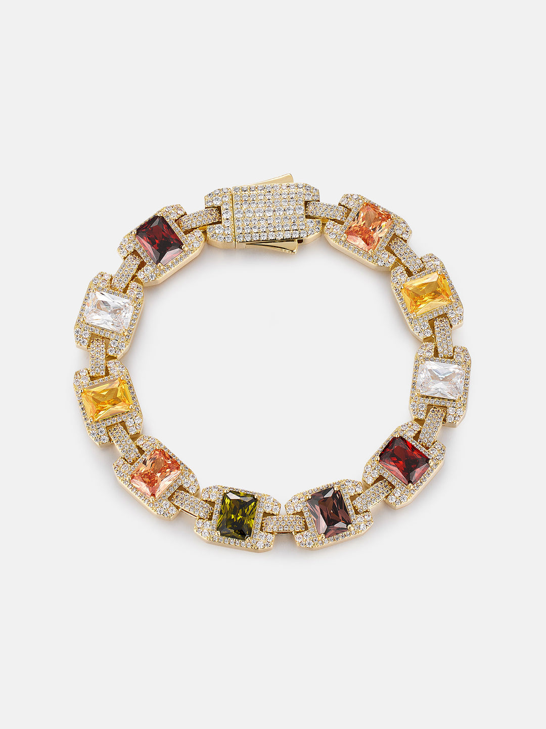 Baguette Colored Gem & Moissanite Link Bracelet