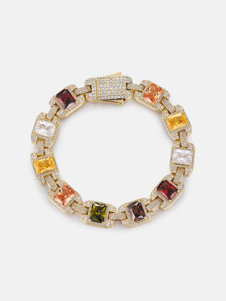 Baguette Colored Gem & Moissanite Link Bracelet