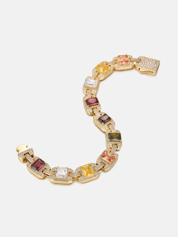 Baguette Colored Gem & Moissanite Link Bracelet