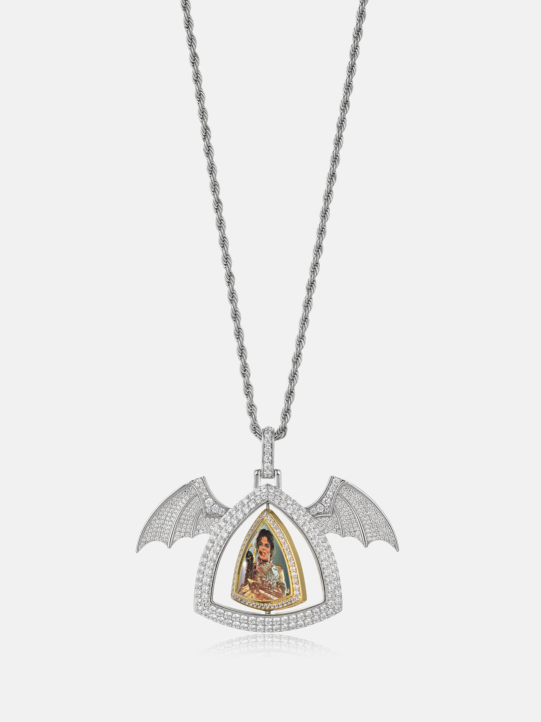 Bat Wings Spinning Evil Eye Photo Moissanite Pendant