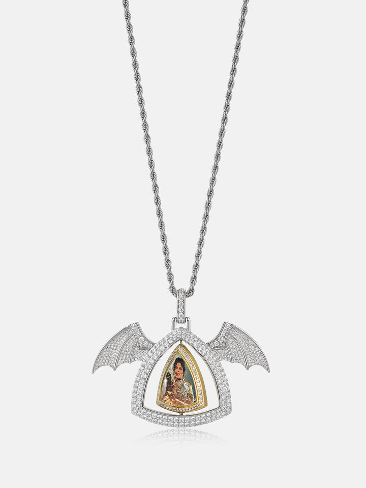 Bat Wings Spinning Evil Eye Photo Moissanite Pendant
