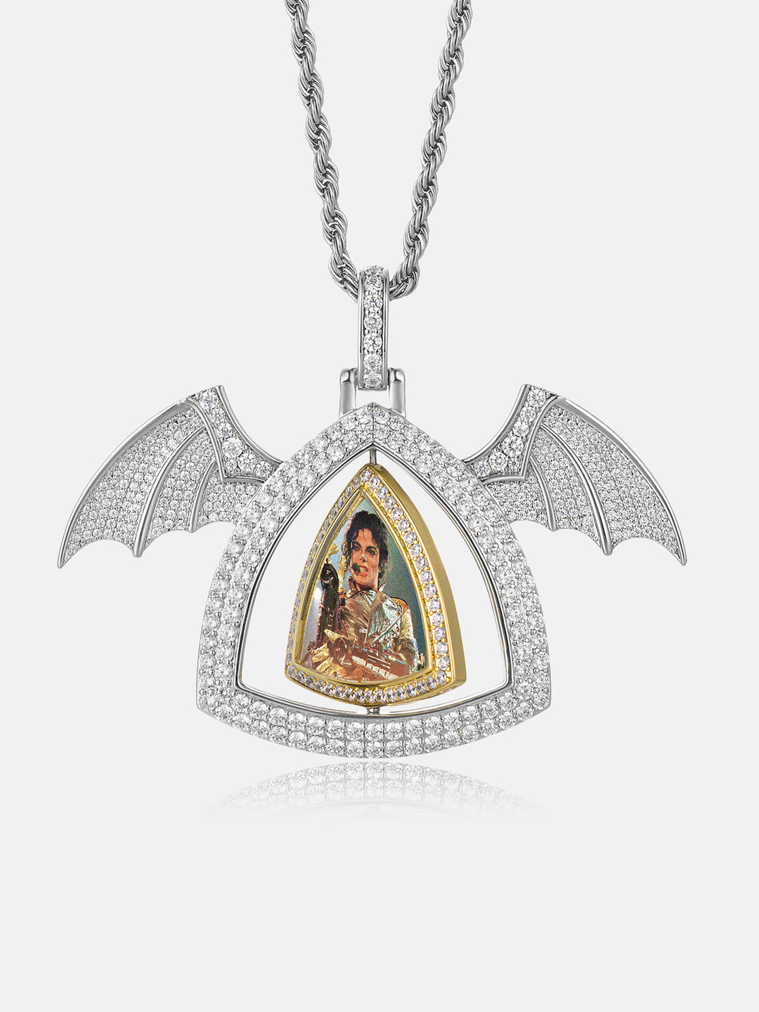 Bat Wings Spinning Evil Eye Photo Moissanite Pendant