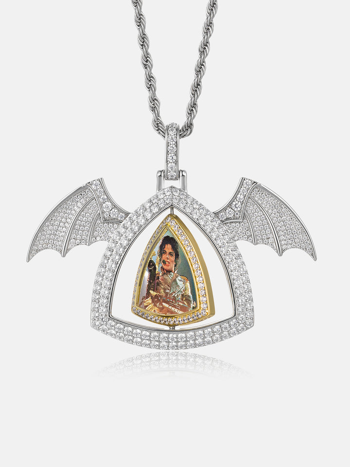 Bat Wings Spinning Evil Eye Photo Moissanite Pendant