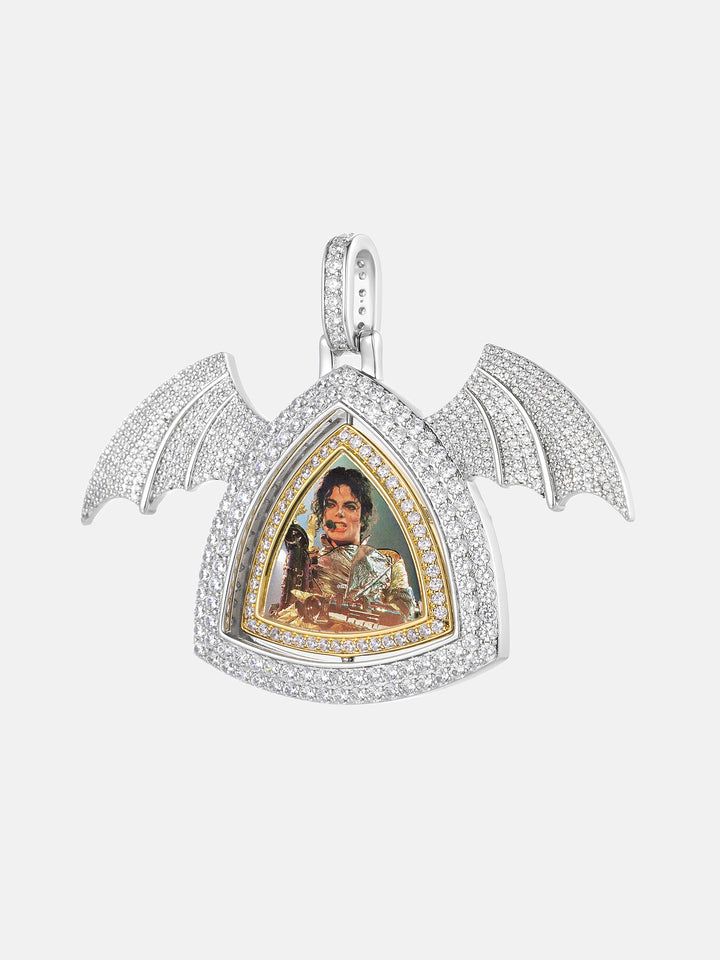 Bat Wings Spinning Evil Eye Photo Moissanite Pendant
