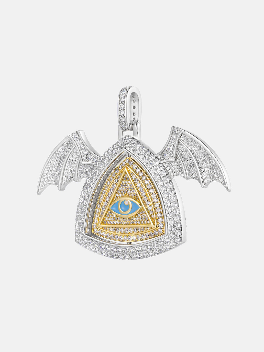Bat Wings Spinning Evil Eye Photo Moissanite Pendant