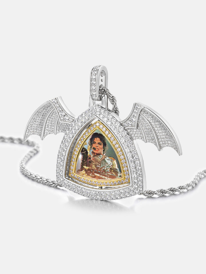Bat Wings Spinning Evil Eye Photo Moissanite Pendant
