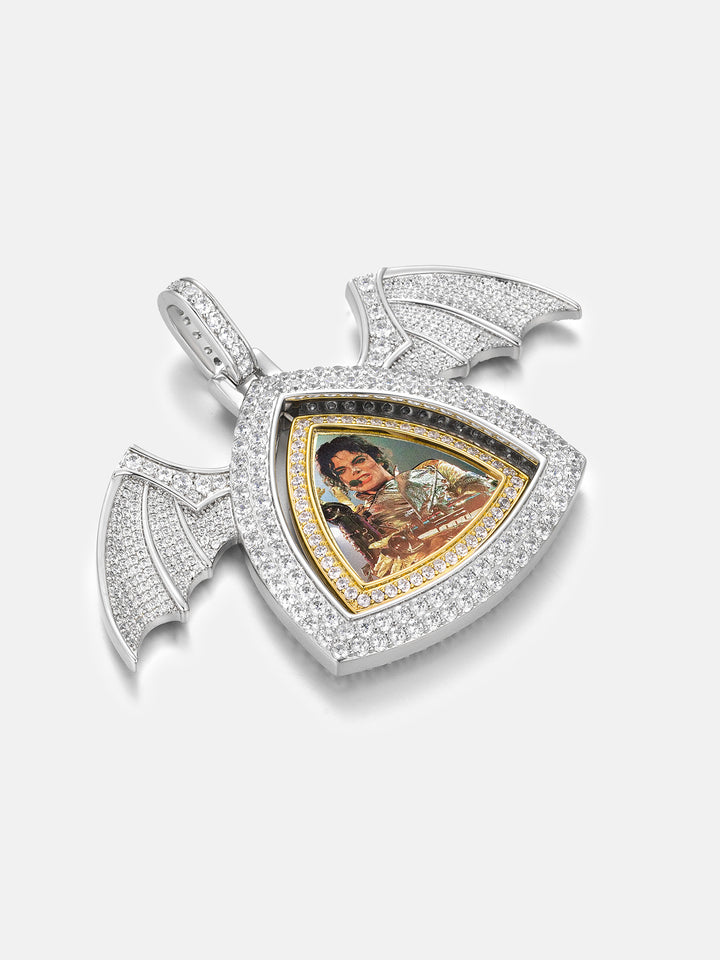 Bat Wings Spinning Evil Eye Photo Moissanite Pendant