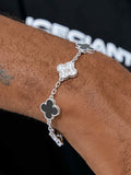 Black Agate Moissanite Four Leaf Clover Bracelet