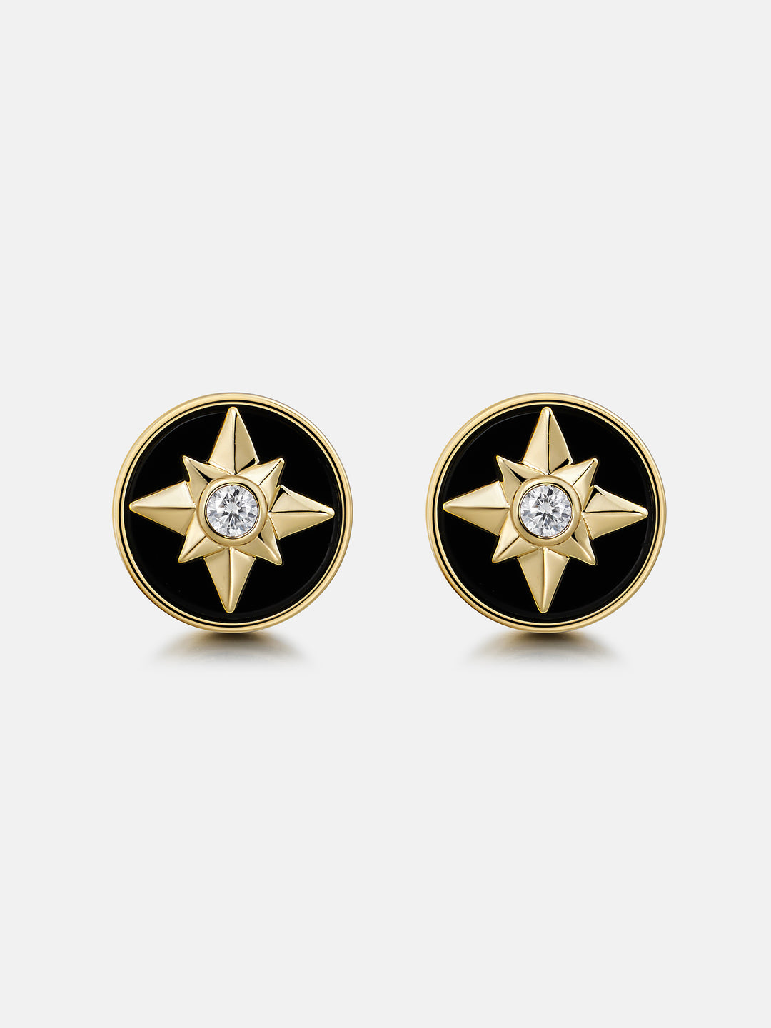 Black Agate North Star Moissanite Stud Earrings