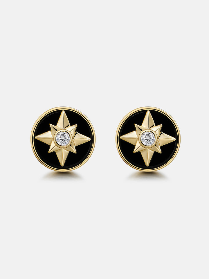 Black Agate North Star Moissanite Stud Earrings