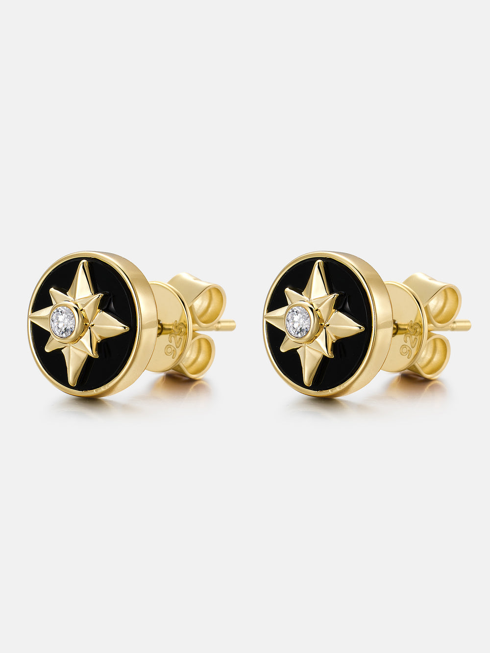 Black Agate North Star Moissanite Stud Earrings