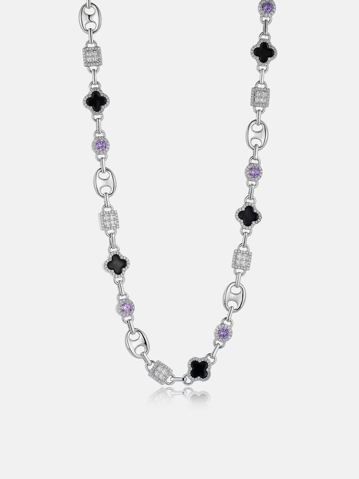 Black Agate & Purple Gem Moissanite G-Link Clover Chain