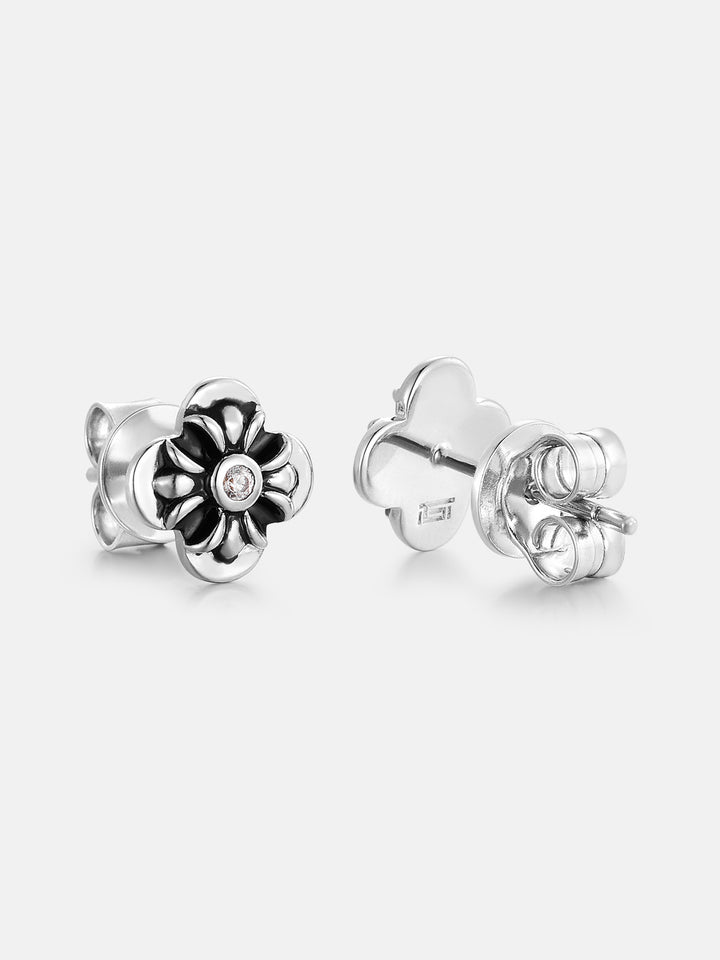 Black Enamel Blossom Moissanite Cross Studs