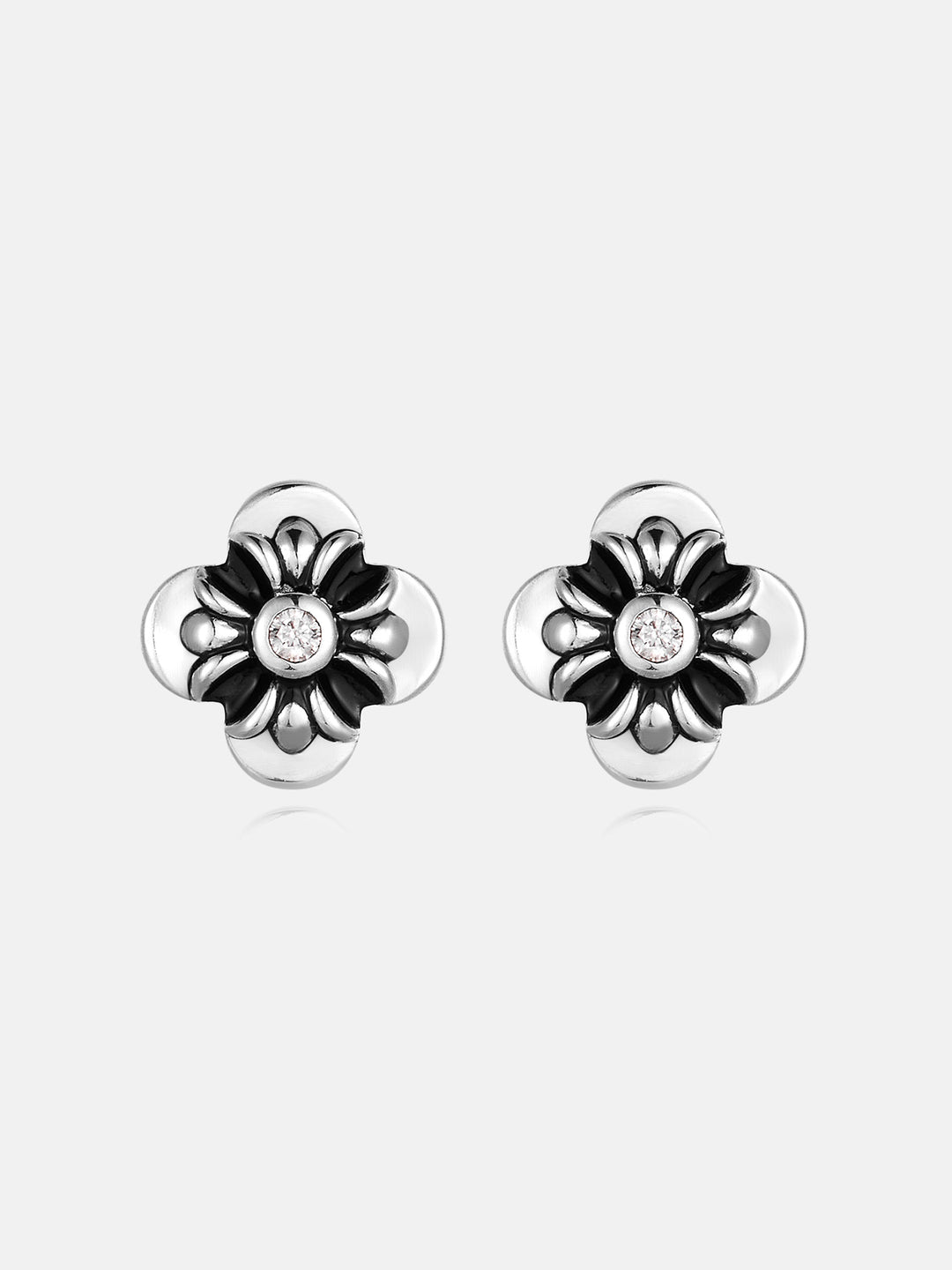 Black Enamel Blossom Moissanite Cross Studs