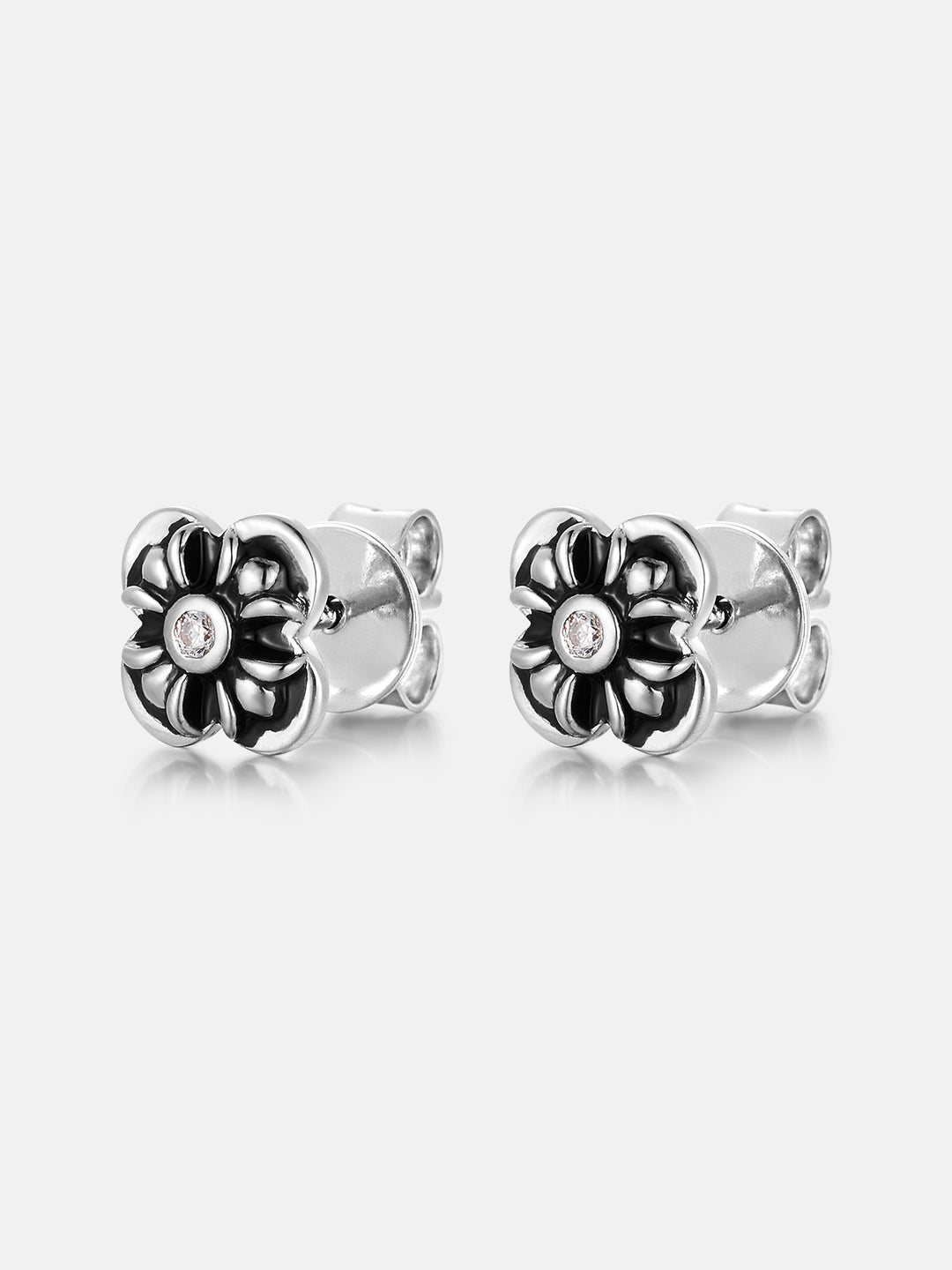 Black Enamel Blossom Moissanite Cross Studs
