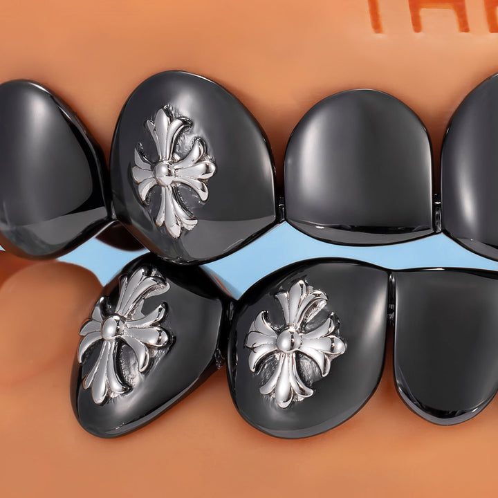 Black Gold Cross Fang Grillz