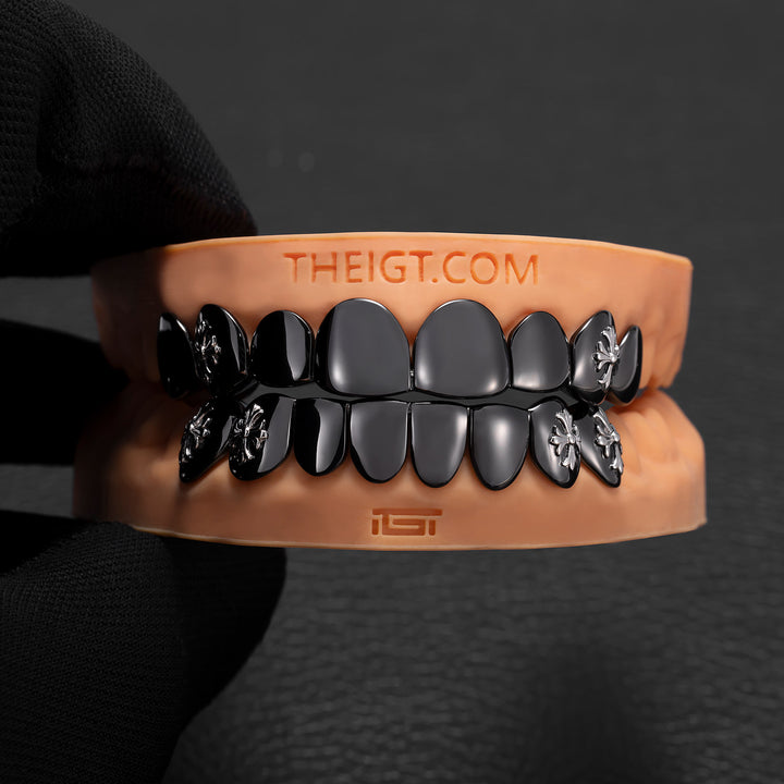Black Gold Cross Fang Grillz