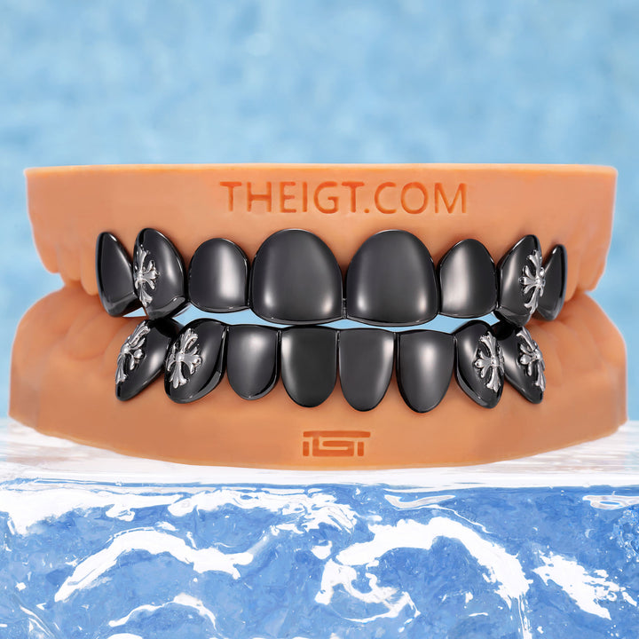 Black Gold Cross Fang Grillz