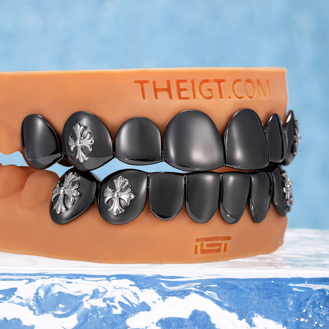 Black Gold Cross Fang Grillz