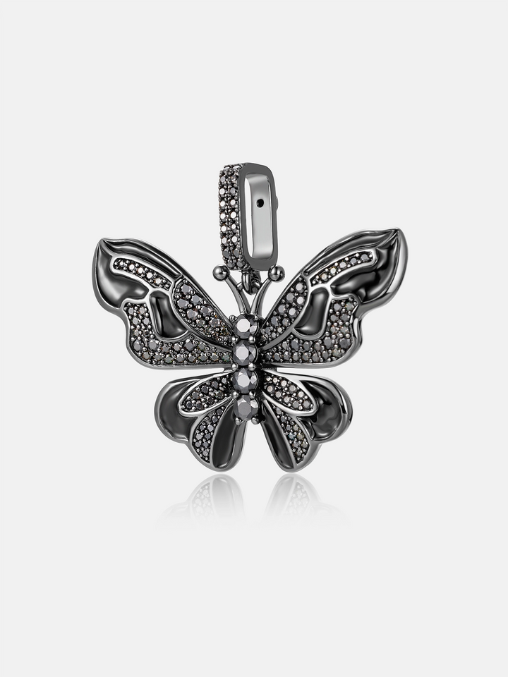 Made To Order Black Moissanite Butterfly Pendant In Black Gold