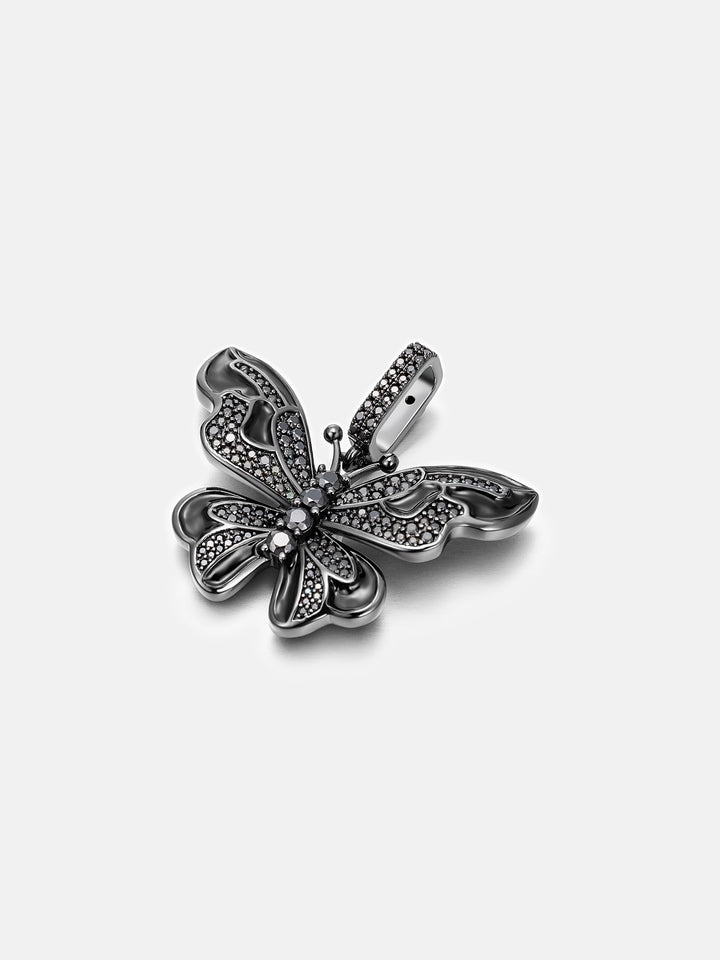 Made To Order Black Moissanite Butterfly Pendant In Black Gold