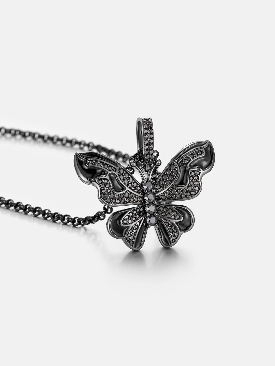 Made To Order Black Moissanite Butterfly Pendant In Black Gold