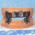Black Shell Opal Hammered Fang Black Gold Grillz - ICEGIANT