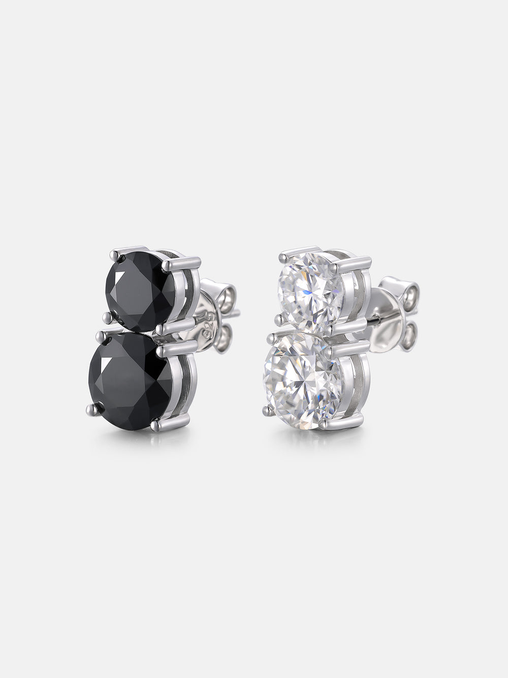 Black & White Duo Moissanite Stud Earrings - 7.4ct Total