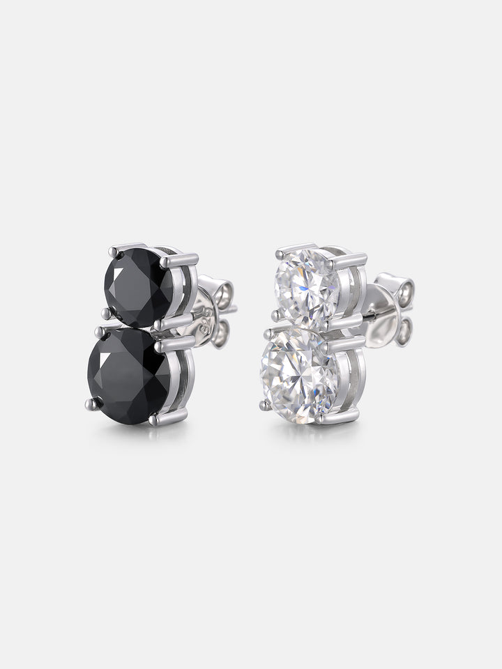 Black & White Duo Moissanite Stud Earrings - 7.4ct Total